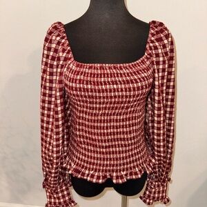 Women's Checkered Smocked Top